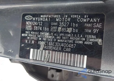 2013 Hyundai Accent Gls z USA, uszkodzony, nr VIN KMHCT4AE3DU400487